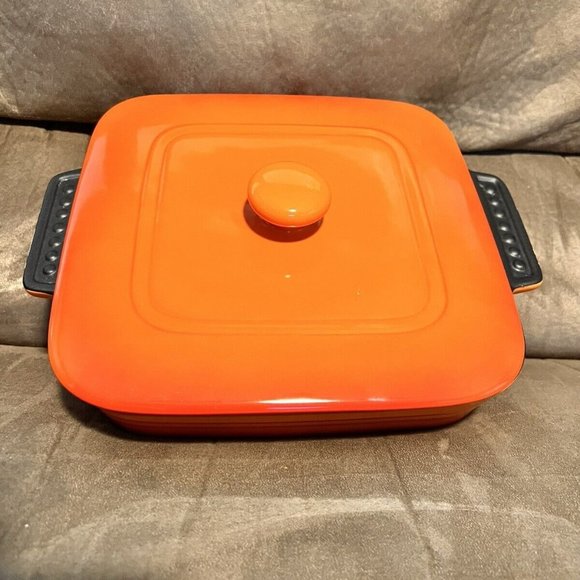 Parini Orange Square Covered Casserole Baker Non Stick 9.5 x 9.5 x 2.5 Inches - Picture 1 of 5
